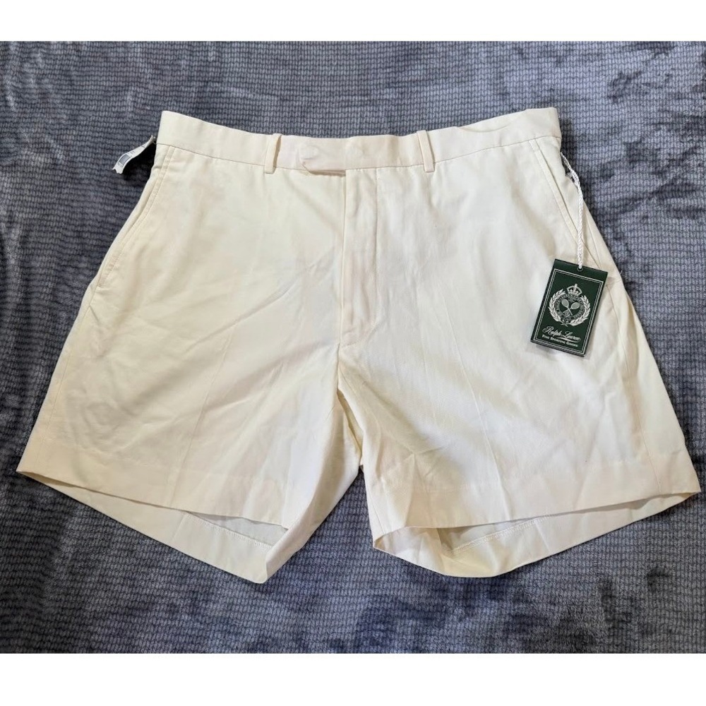 Polo‎ Ralph Lauren Vintage Tennis Shorts Mens 36X6 Cream Cotton NWT Italy.